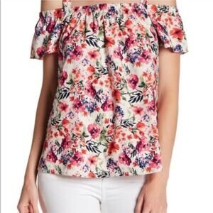 Bobeau Floral Top Flowy Cold Shoulder